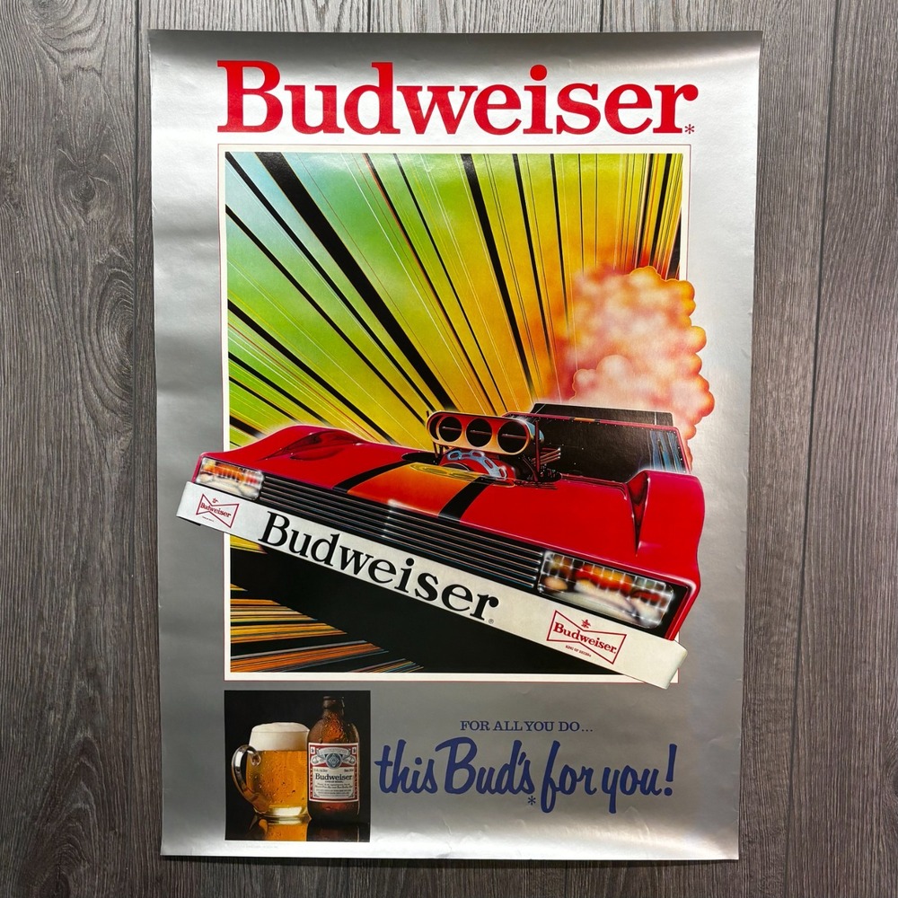 Vintage Budweiser Bud Light Poster 1980s DeLorean RARE Racing Advert